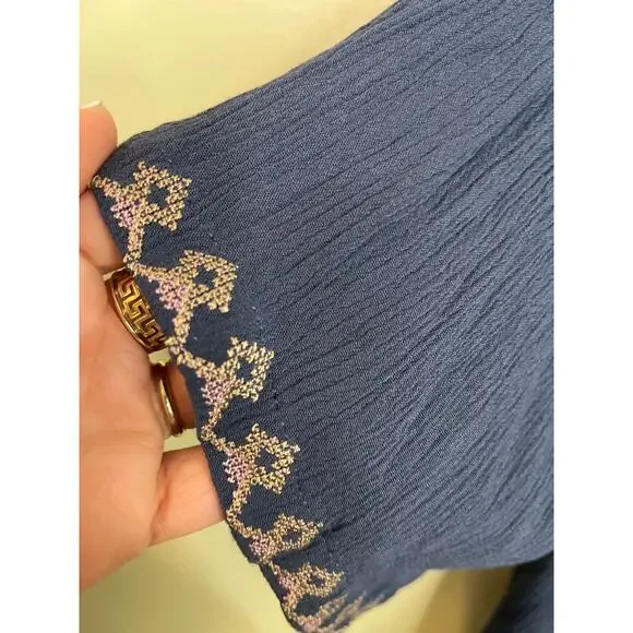 J. Jill Blue Embroidered Kimono Boho Gauze Open Bohemian Viscose, size: One Size - Picture 5 of 11